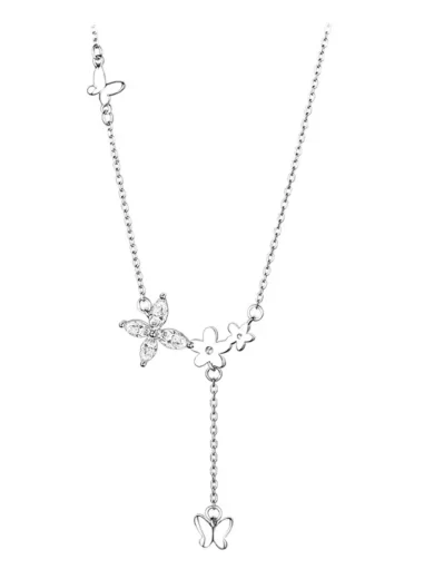 925 Silver Necklace with Beautiful Butterflies in a Tassel design 1