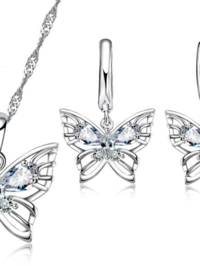 Classic Butterfly design 925 Silver Set with a Pretty Necklace and matching Earrings