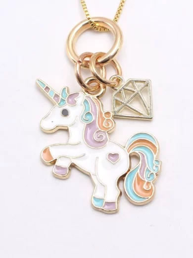 Colorful Unicorn Pendant with a diamond shaped Charm signifying a abundance