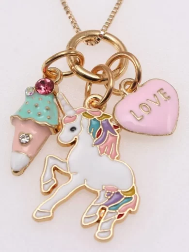 Colorful Unicorn Pendant with charms of an ice cream and a Love Heart to match all your Pretty Outfits
