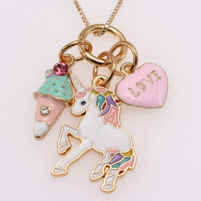 Colorful Unicorn Pendant with charms of an ice cream and a Love Heart to match all your Pretty Outfits