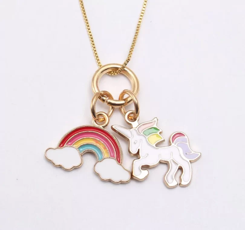 Colorful Unicorn Pendant with a bright Rainbow charm