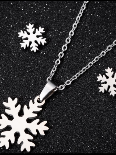 Glamorous Snowflake set in Stainless Steel Necklace Earrings