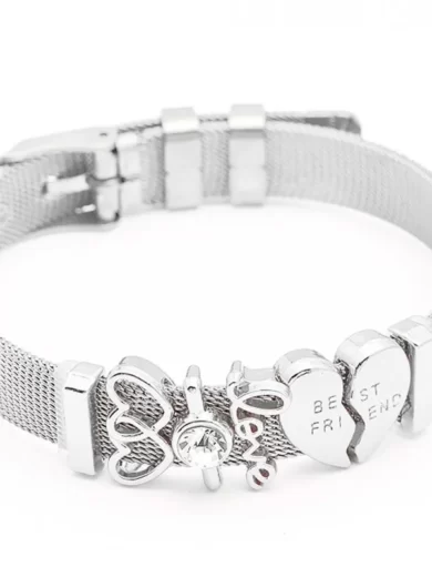 Stainless Steel Adjustable Bracelet With Charms of a Heart love Best Friends