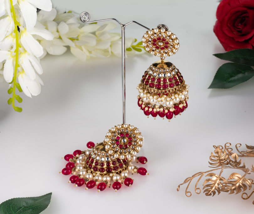 Subhadr-a Ruby Red Jhumki.