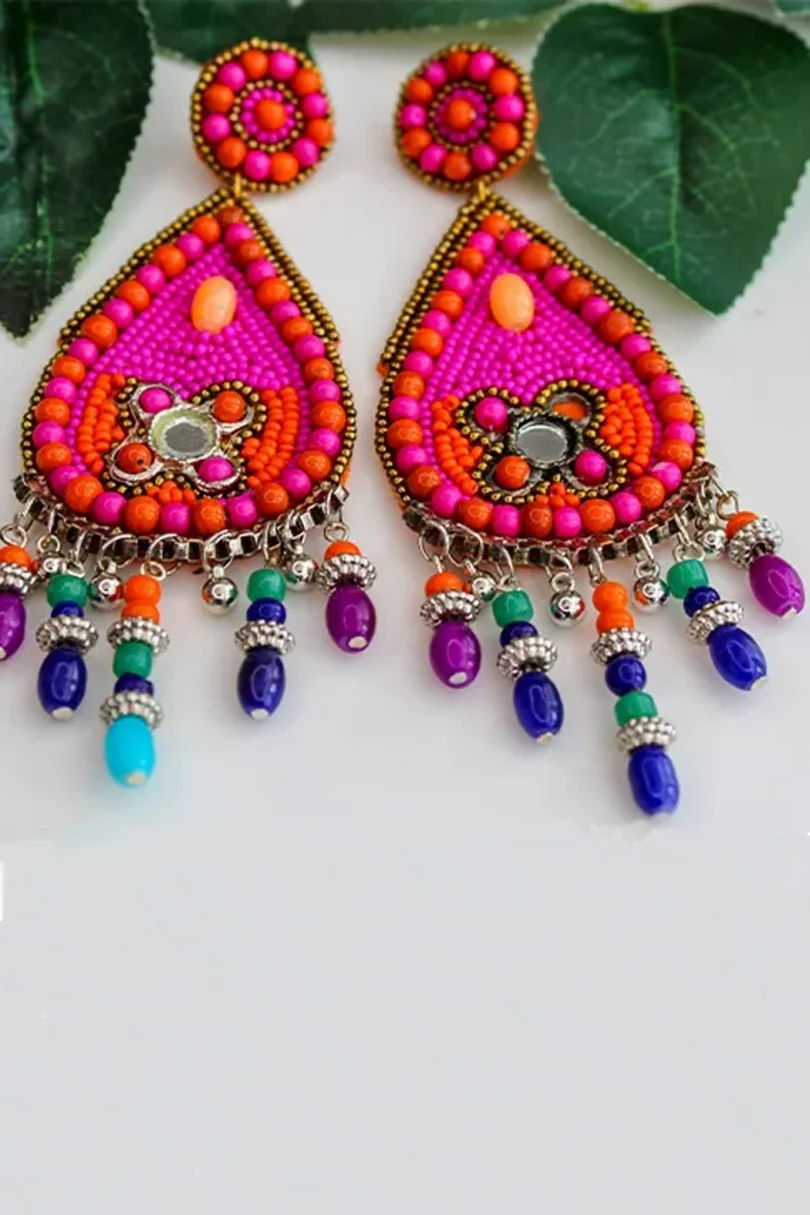 Red And Pink Punch Multicolour Beaded Earrings