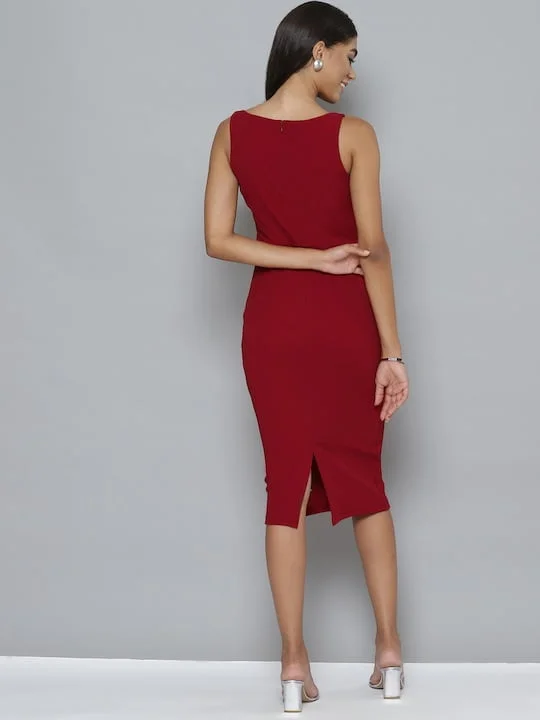 Maroon Cut Out Buckle Detail Bodycon Dress