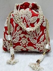 Buy Now Red Embroidered Potli Bag | Online Shopping in UAE - Prasha ...