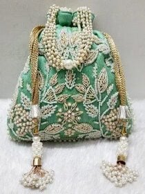 Pista Green Embroidered Potli Bag