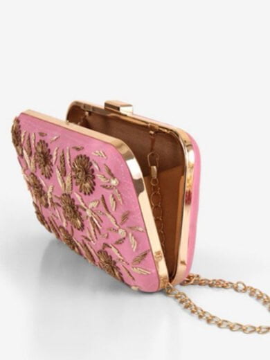 Pink Embroided Clutch
