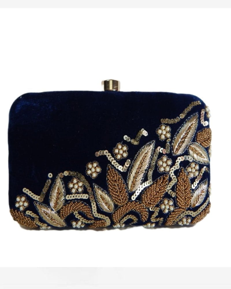 Buy Now Dark Blue Embroided Clutch - Prasha