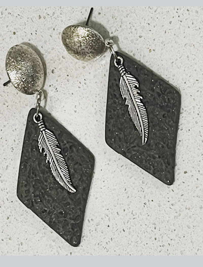 Tree leaf charm grey textured danglers