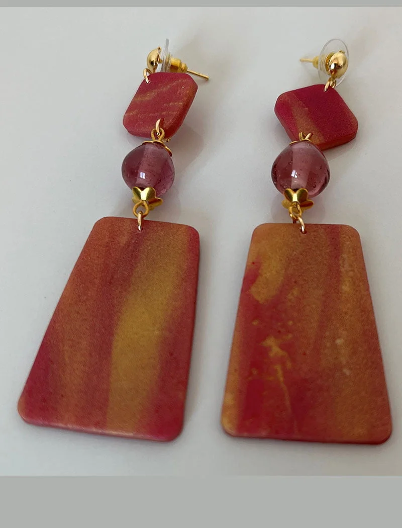 Rosewood pink and gold danglers