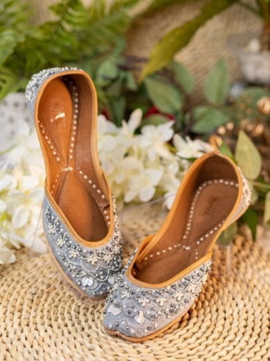 Women Gray Embellished Mojaris