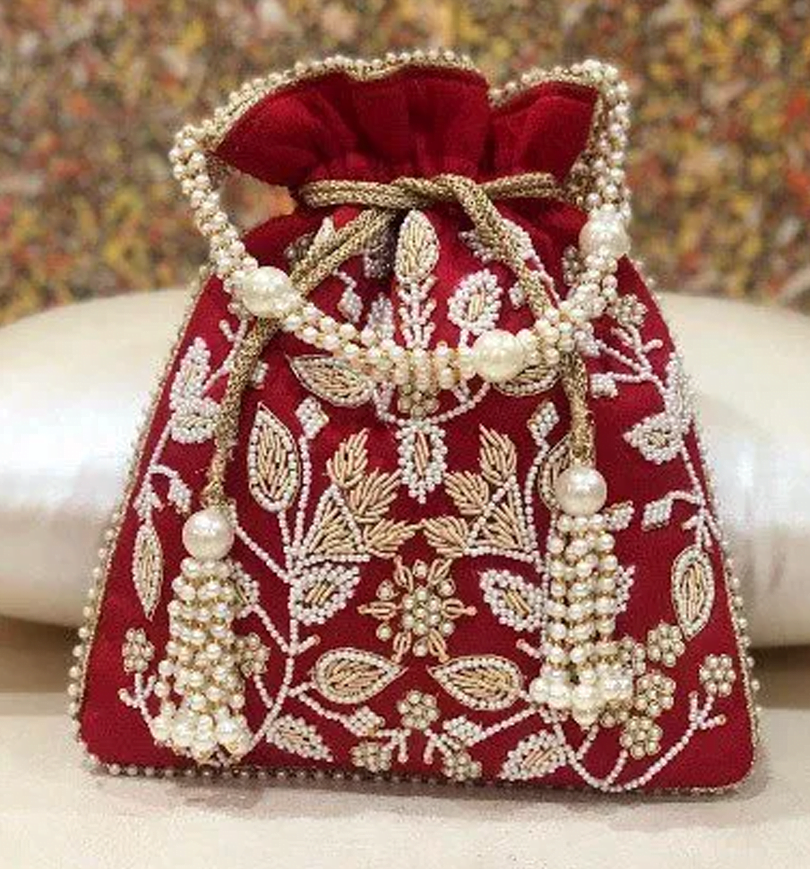 Buy Now Maroon Embroidered Potli Bag | Online Shopping in UAE - Prasha ...