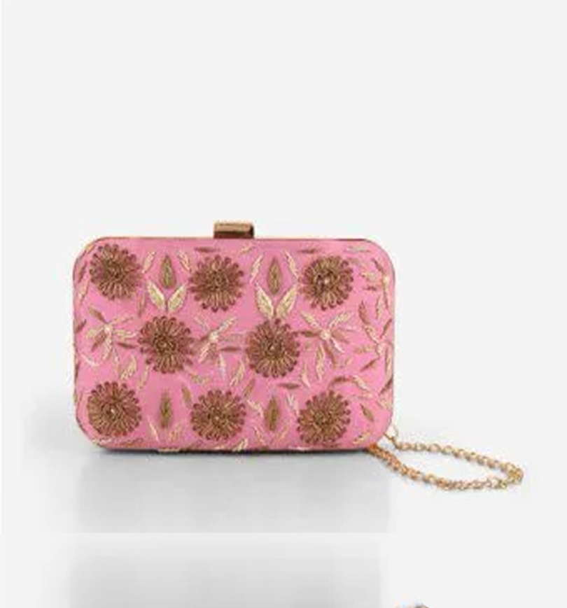 Pink Embroided Clutch