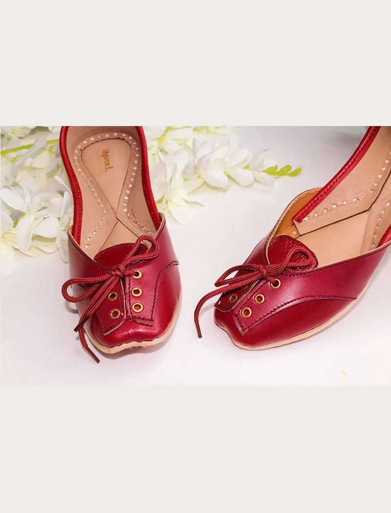 Women Deep Red Formal Handcrafted Flat
