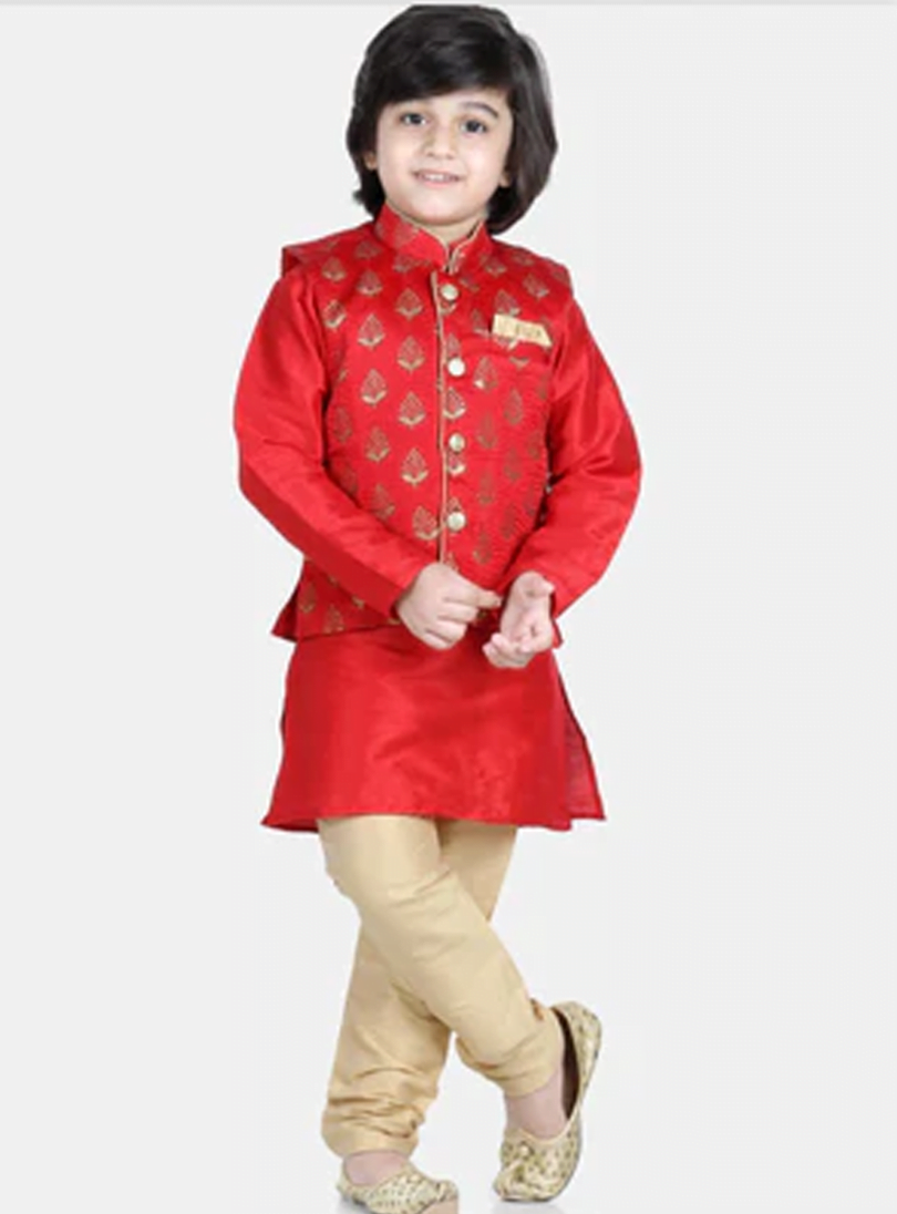 Shubh red kurta pajama jacket set