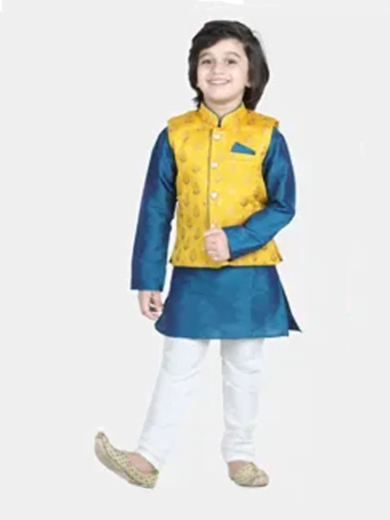 Shubh yellow kurta pajama jacket set