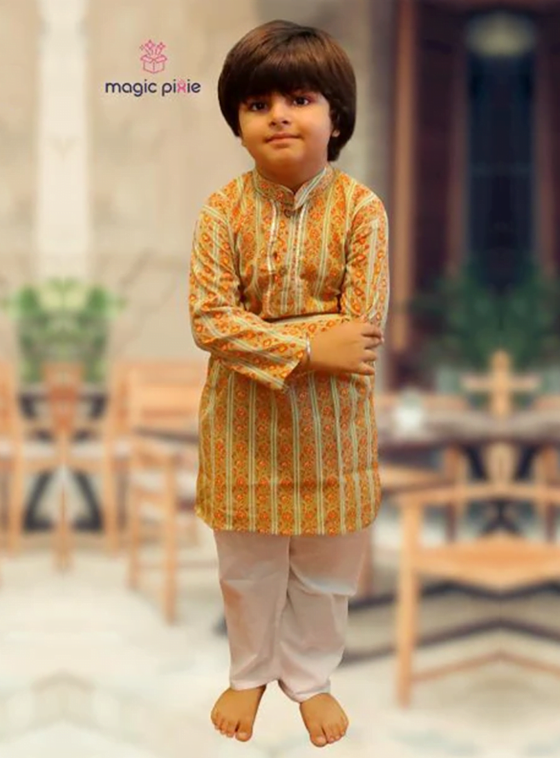 Yellow green kurta pajama set