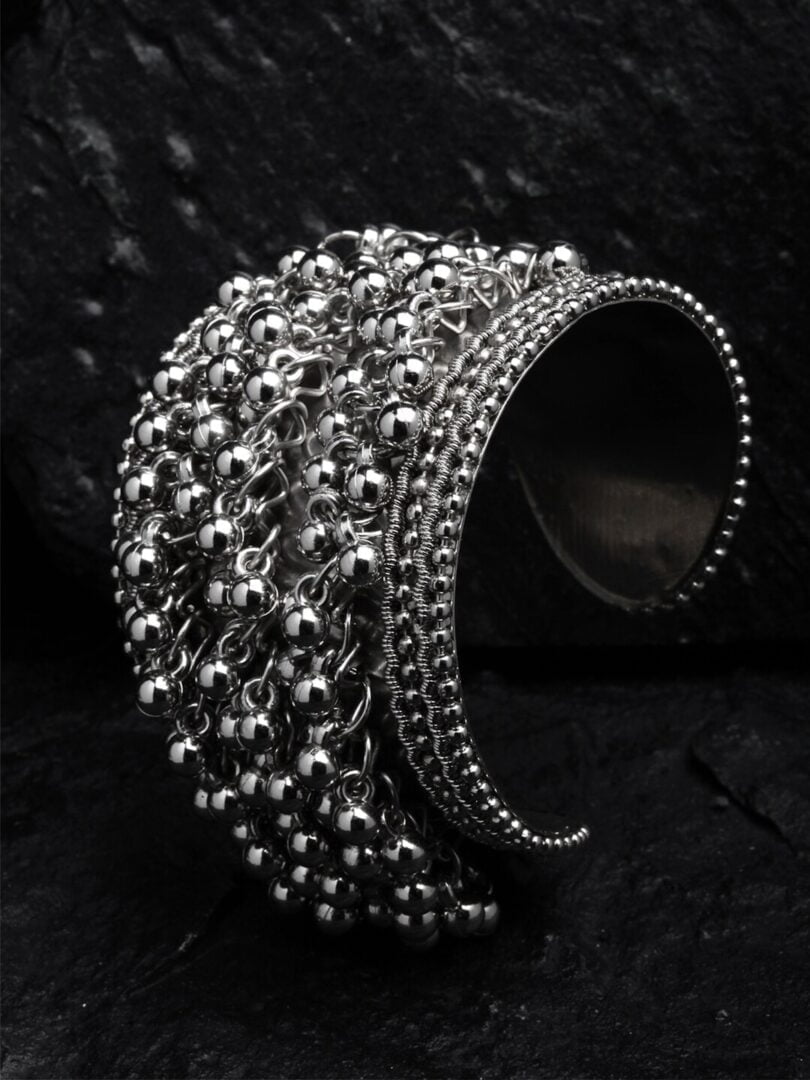 Silver-Toned Oxidised Silver-Plated Cuff Bracelet