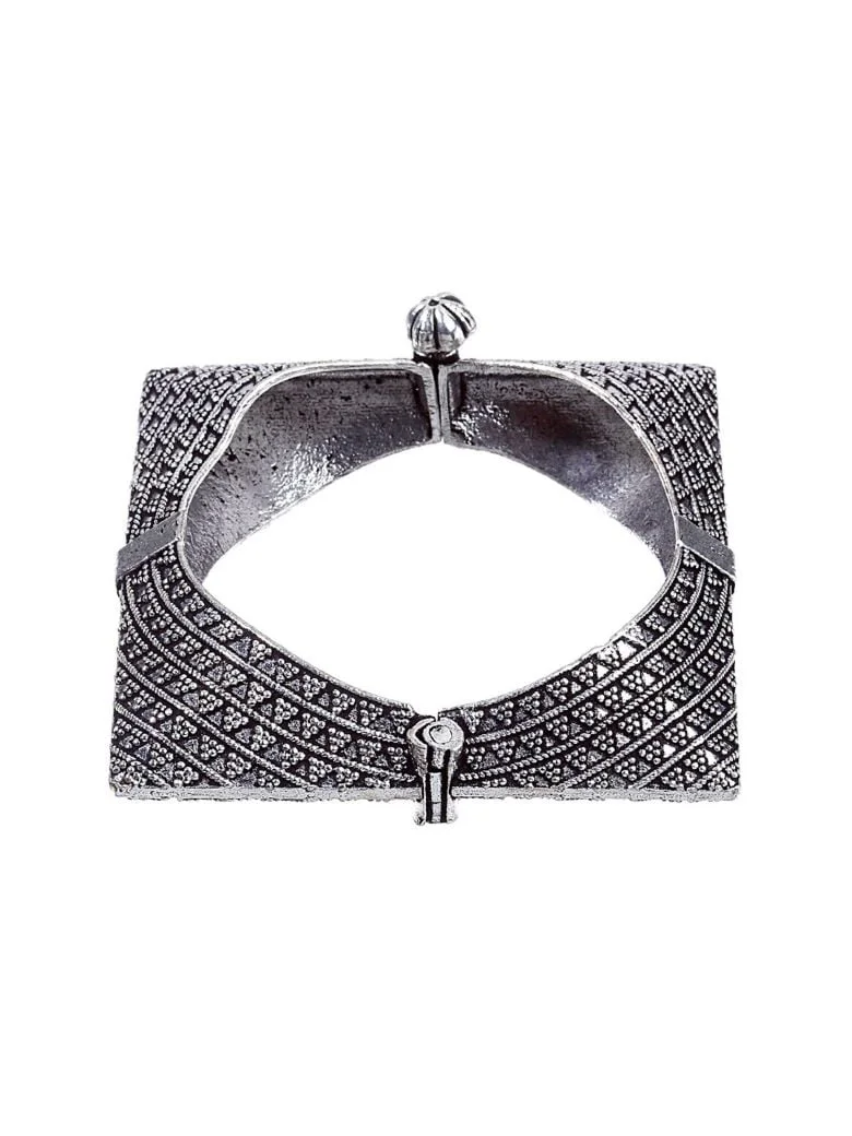 Silver-Toned Brass Oxidized Silver-Plated Bangle-Style Bracelet