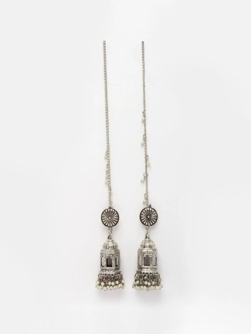Silver-Toned Contemporary Jhumkas Earrings