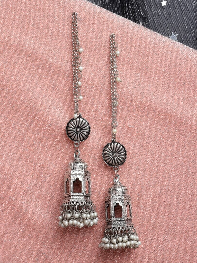 Silver-Toned Contemporary Jhumkas Earrings