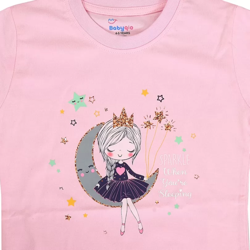 Princess On The Moon Printed Pink Top For Girls