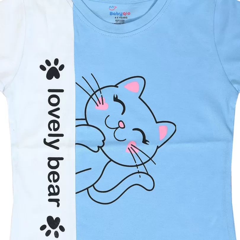 Lovely Bear Cute Kitty Printed Cotton Top For Girls