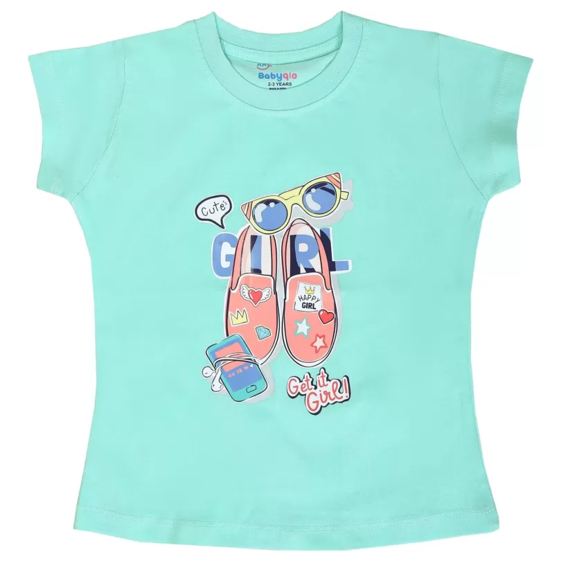 Shoes Printed Cotton Short Sleeve Tee For Girls