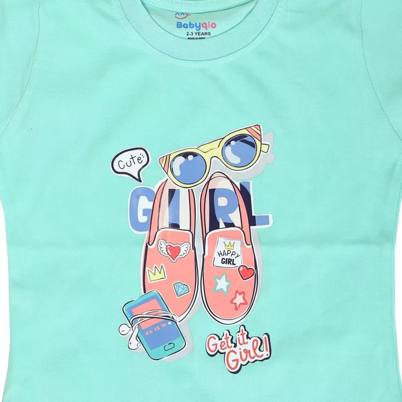 Shoes Printed Cotton Short Sleeve Tee For Girls