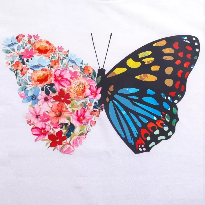 Multicolor Butterfly Printed Cotton Top For Girls