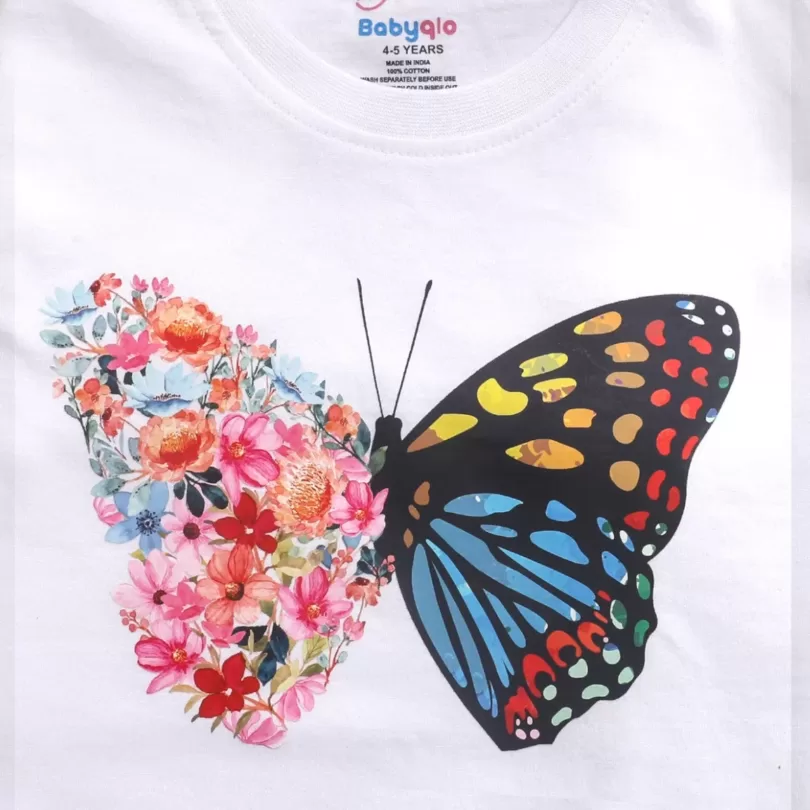 Multicolor Butterfly Printed Cotton Top For Girls