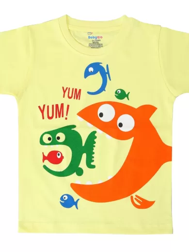 Funny Fishes Printed Cotton T Shirt For Boys