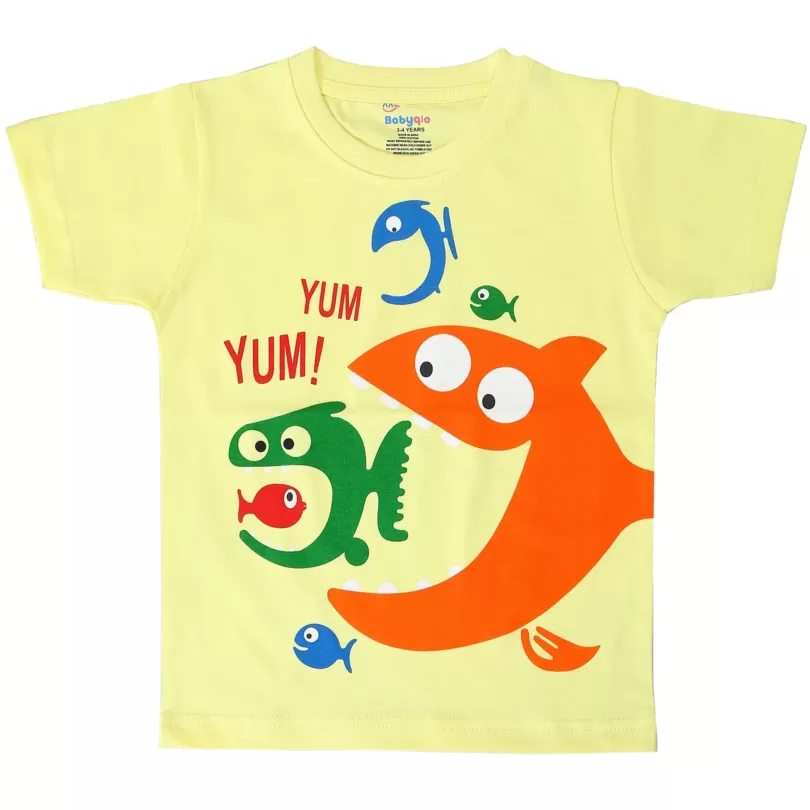 Funny Fishes Printed Cotton T Shirt For Boys