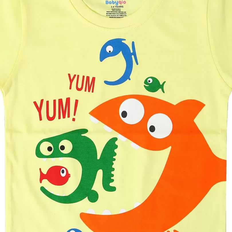 Funny Fishes Printed Cotton T Shirt For Boys