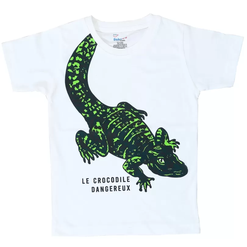 Crocodile Printed Cotton T shirt For Boys