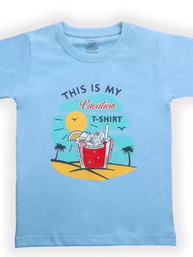 Vaction On The Beach Printed Cotton T Shirt For Boys