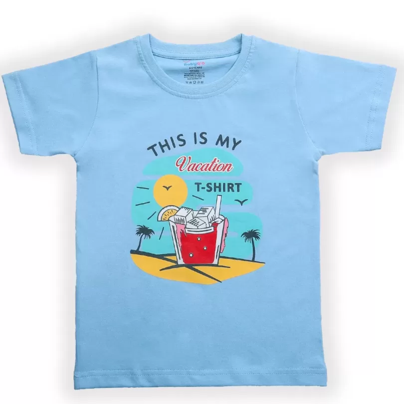 Vaction On The Beach Printed Cotton T Shirt For Boys
