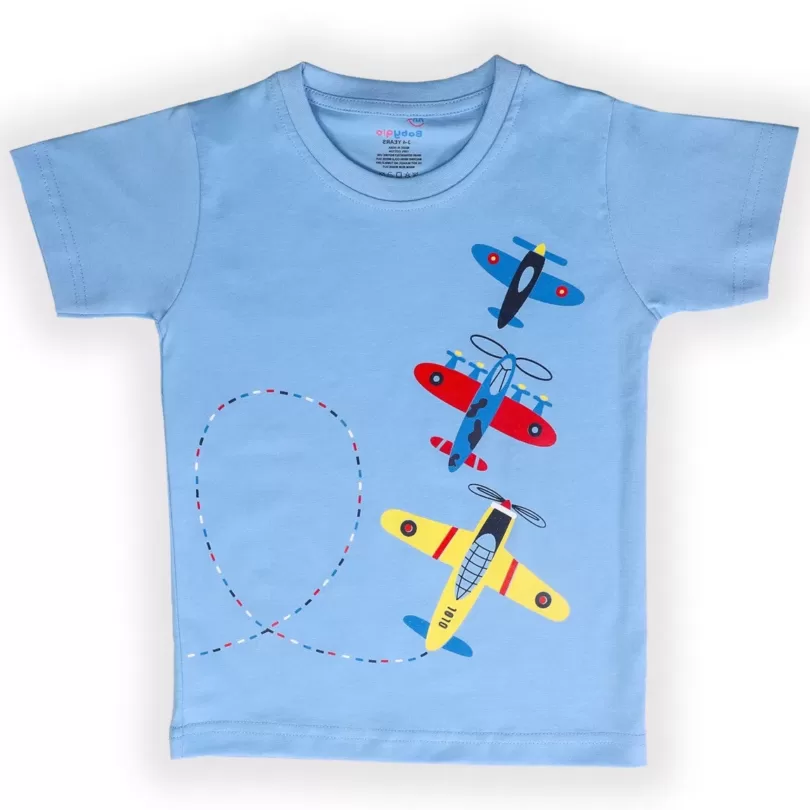 Multicolor Plane Printed Cotton Short SleeveT shirt For Boys