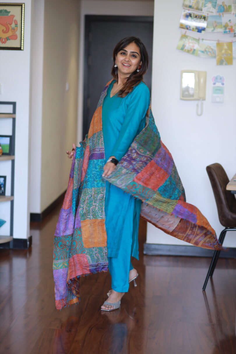 Cotton Silk Suit Set and Kantha Patchwork Dupatta