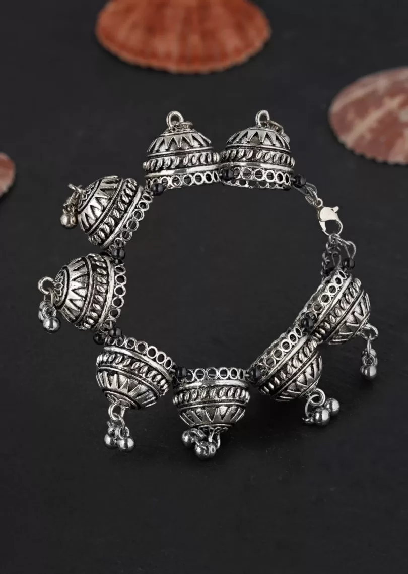 Women German Silver Oxidised Bangle Style Bracelet