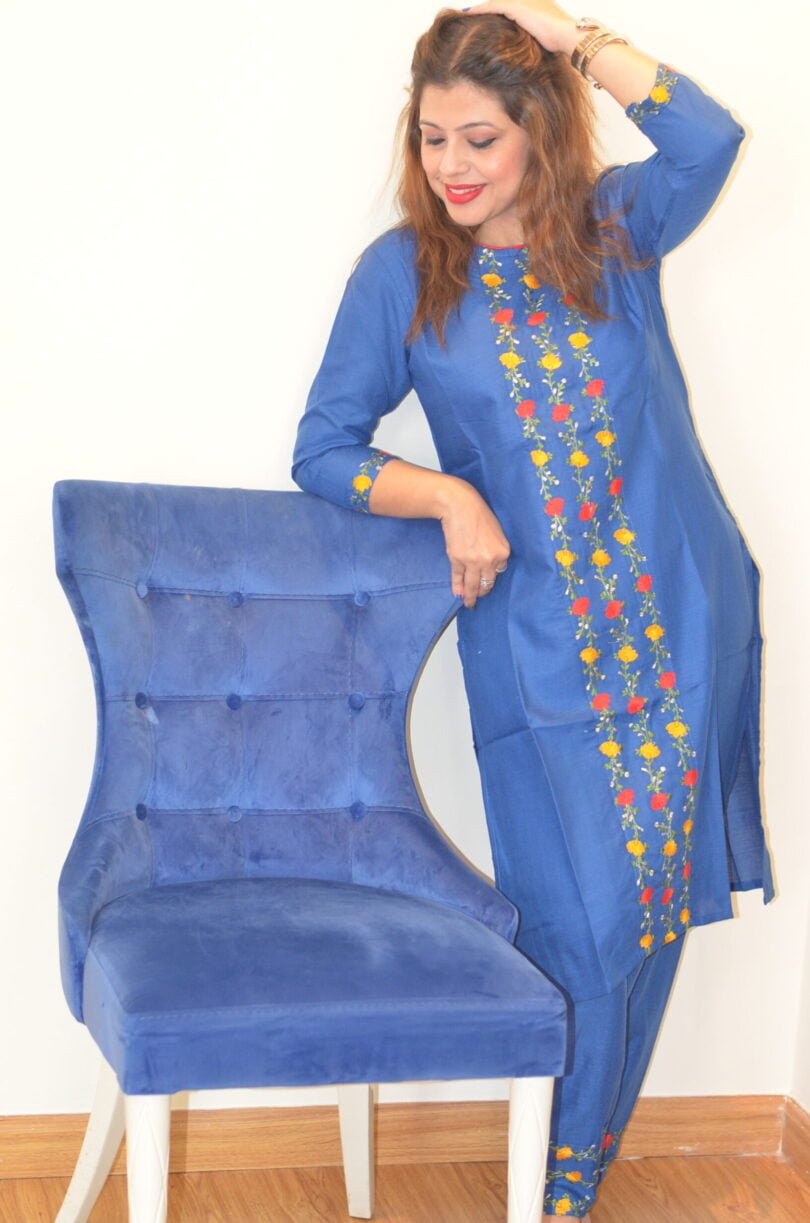 Embroidered Blue Kurta Set
