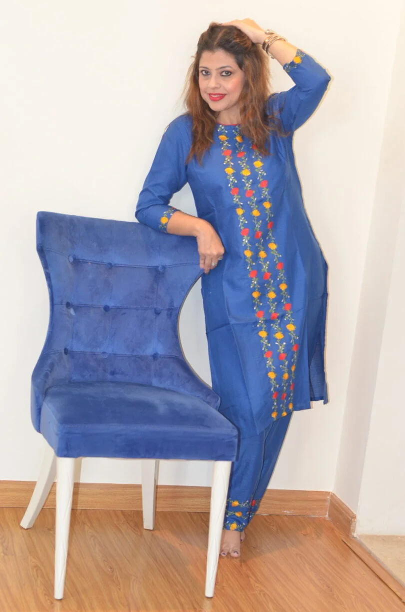 Embroidered Blue Kurta Set