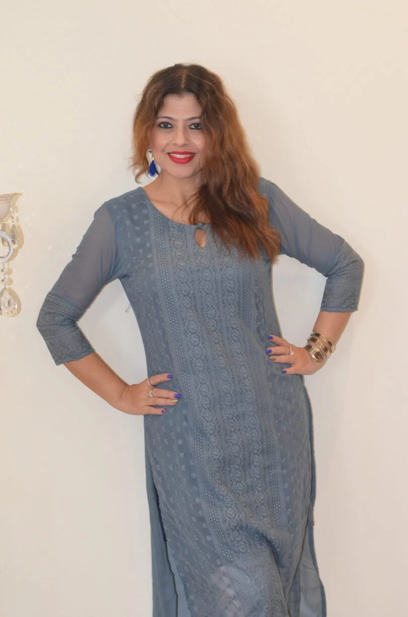 Chikankari Georgette Kurta -Grey with attached Slip