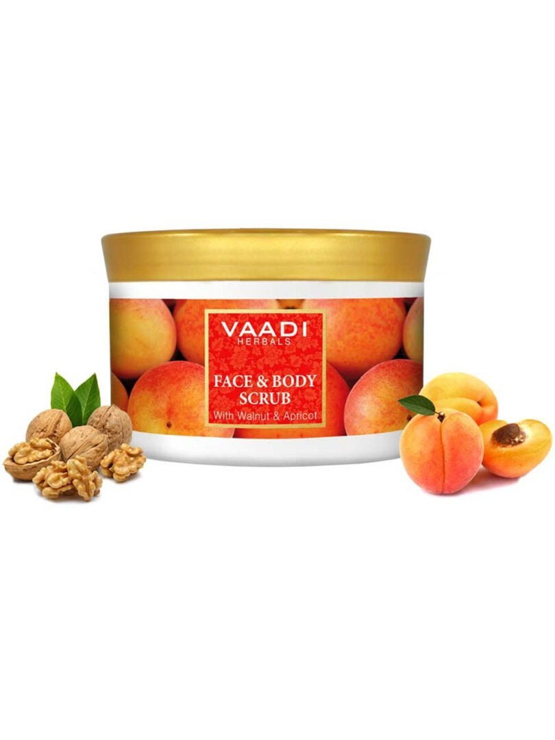 Organic Face & Body Scrub with Walnut & Apricot - Exfoliates & Unclogs Pores (600 gms/ 17.63 oz)