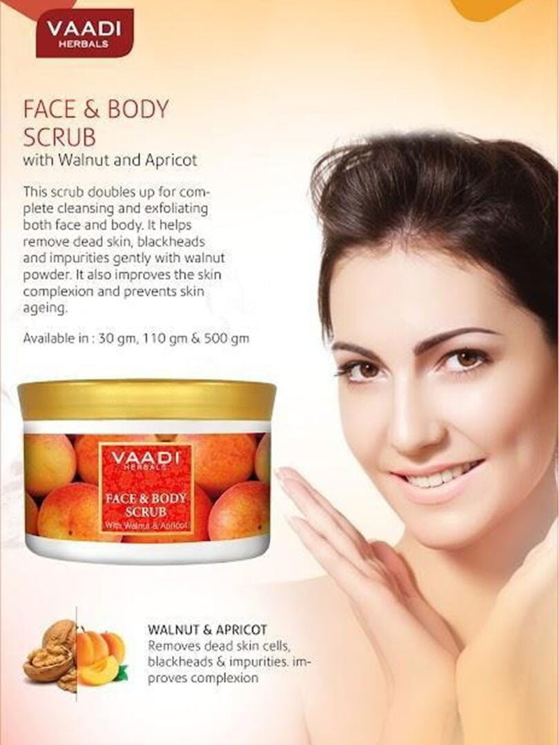 Organic Face & Body Scrub with Walnut & Apricot - Exfoliates & Unclogs Pores (600 gms/ 17.63 oz)