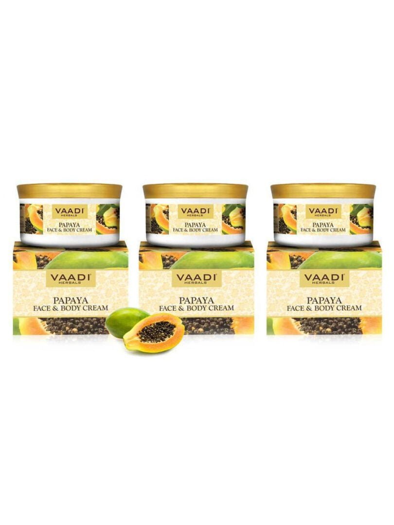 Organic Papaya Face & Body Cream - Maintains Skin Elasticity - Keeps Skin Youthful (3 x 150 gms/ 5.3 oz)