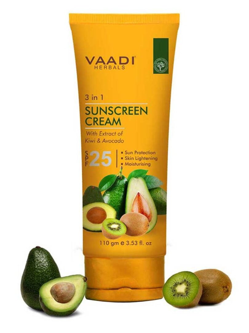 Organic Sunscreen Cream SPF 25 with Kiwi & Avocado Extract - Protects & Nourishes Skin - Enhances Complexion (110 gms / 4 oz)